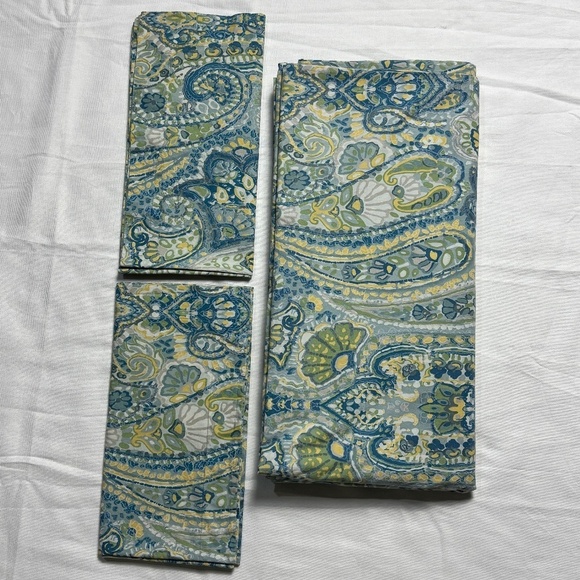 Pottery Barn Rosalie Queen Duvet & 2 Euro Shams Paisley Aqua Blue Yellow Green - Picture 3 of 13